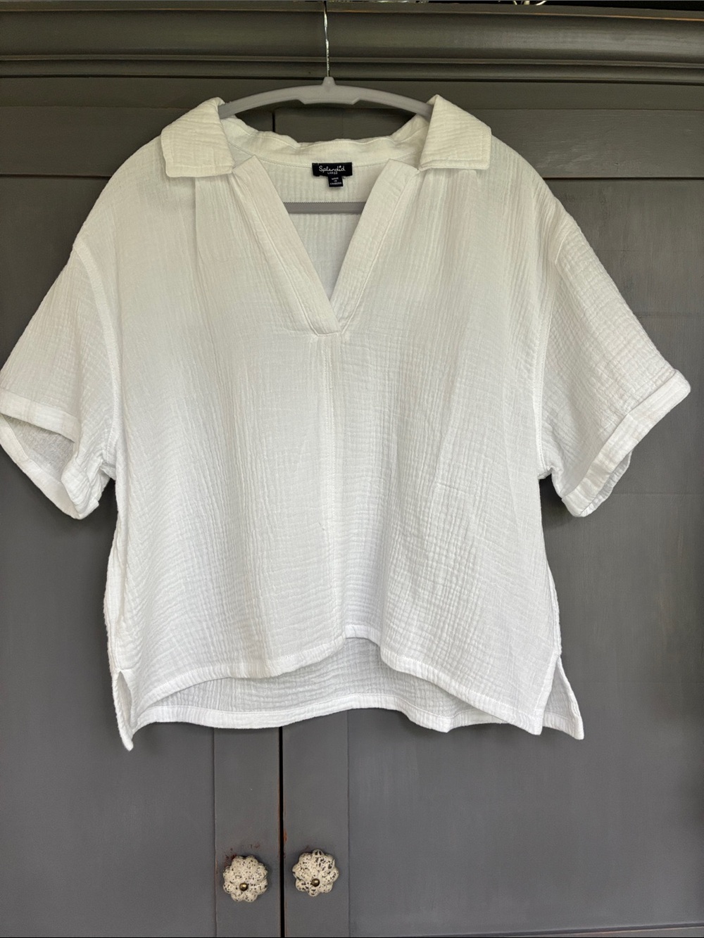 Splendid White Gauze V-Neck Collared Top new without tag large